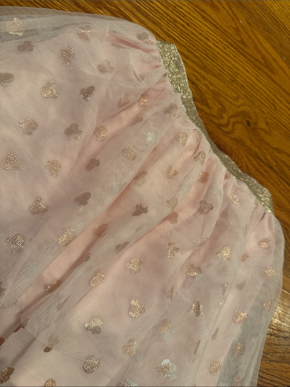 Girls Pink Tulle Party Skirt with Gold Glitter Waistband